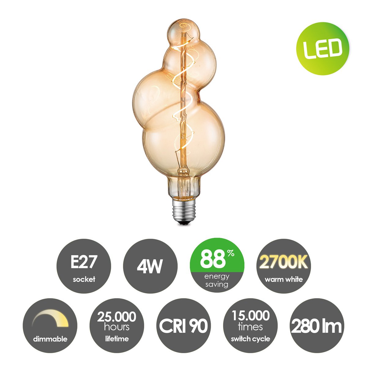 Venia Dimbare Led Bubbel Spiraal E27 - Amber