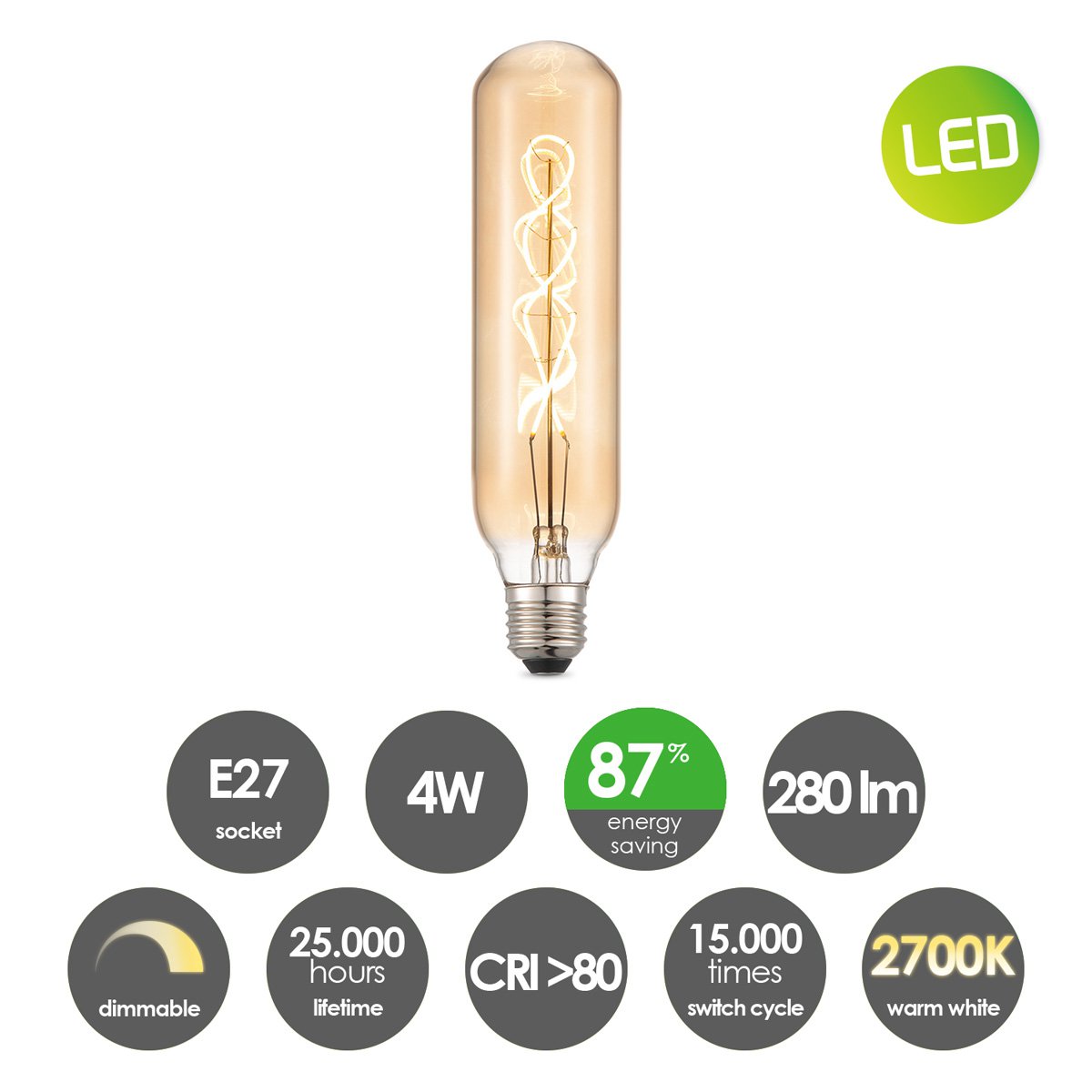 Ziltan Dimbare Led Tube Spiraal E27 - Amber