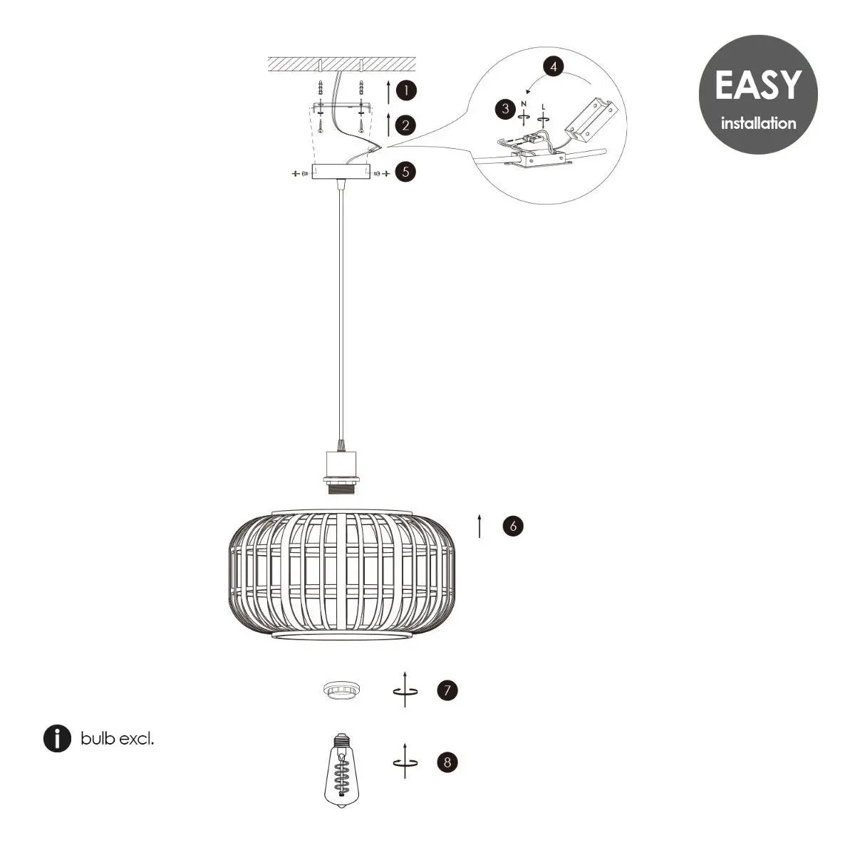 Ovira Hanglamp Bamboe - Zwart Home Sweet Home