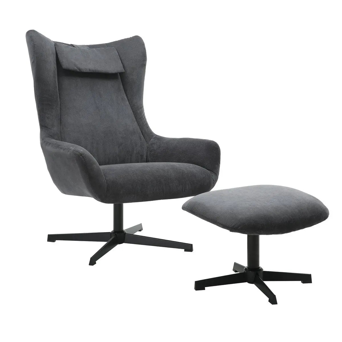 Quilo Fauteuil en Kruk Corduroy-look - Grijs SalesFever