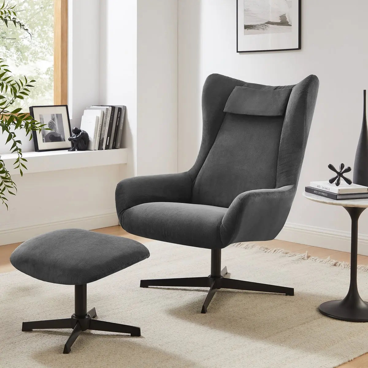 Quilo Fauteuil en Kruk Corduroy-look - Grijs SalesFever