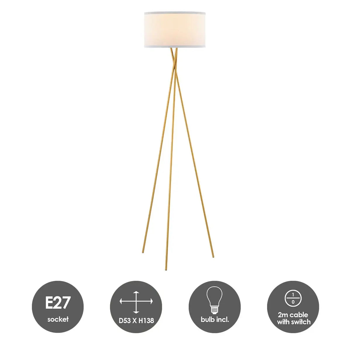 Solara Vloerlamp - Goud/Wit Home Sweet Home