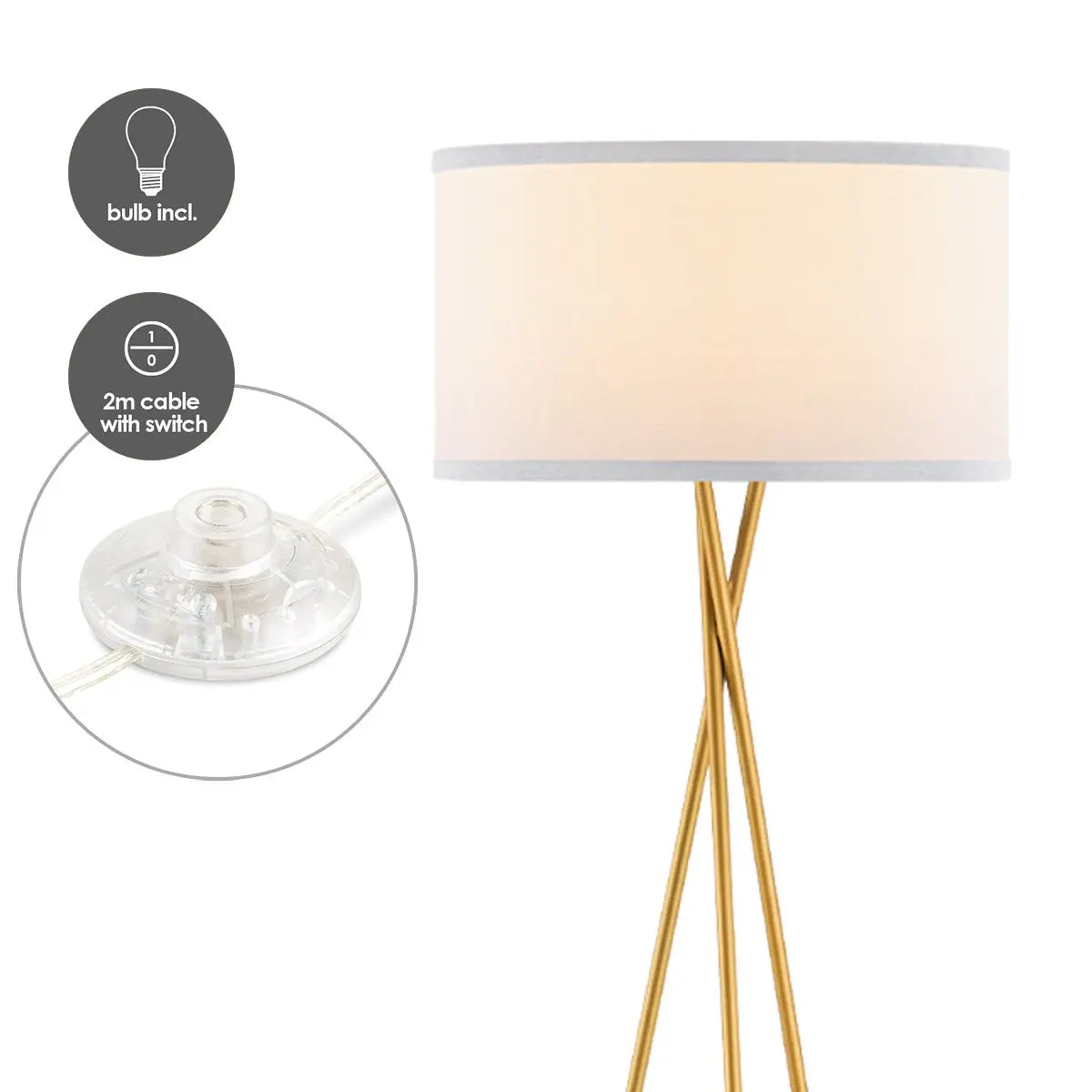 Solara Vloerlamp - Goud/Wit Home Sweet Home