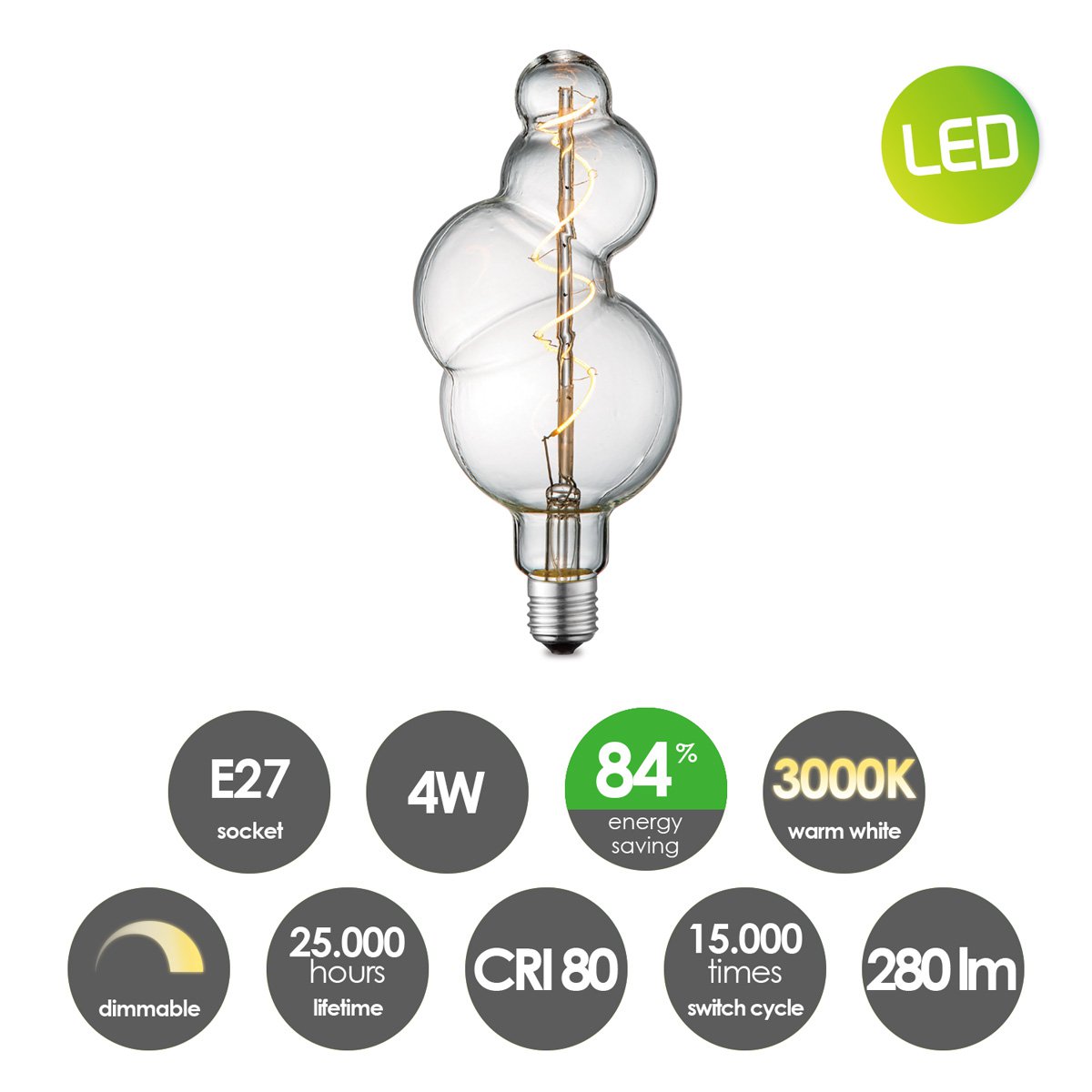 Venia Dimbare Led Bubbel Spiraal E27 - Helder