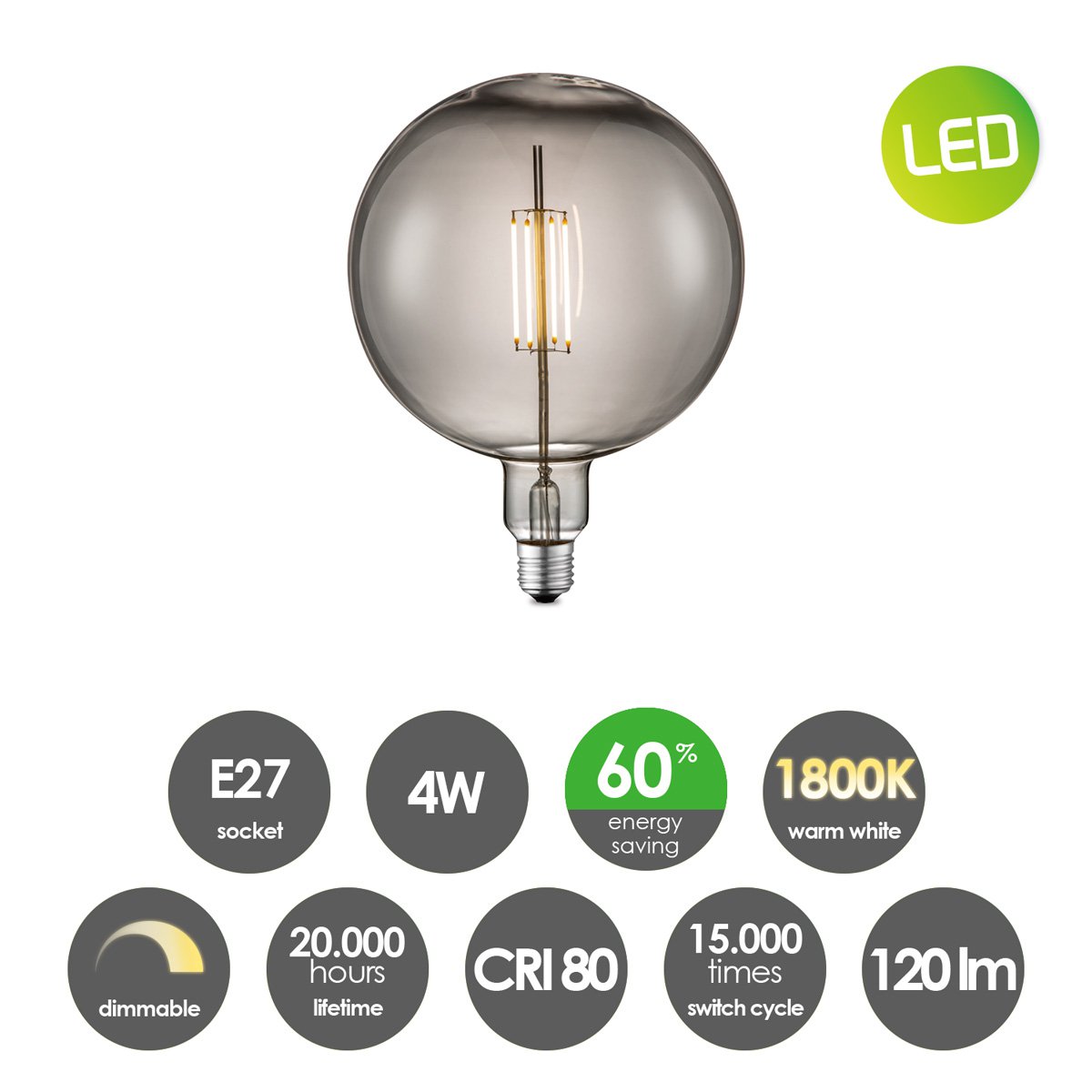 Morvin Dimbare LED Carbon C E27 - Rookglas